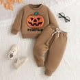thumbnail image 2 of Krdevn Toddler Halloween Outfit 2-Piece Set - Pumpkin Embroidered Top & Pants, Long Sleeve Clothing for Boys Girls,Color:Brown Size:3-4 Years, 2 of 7