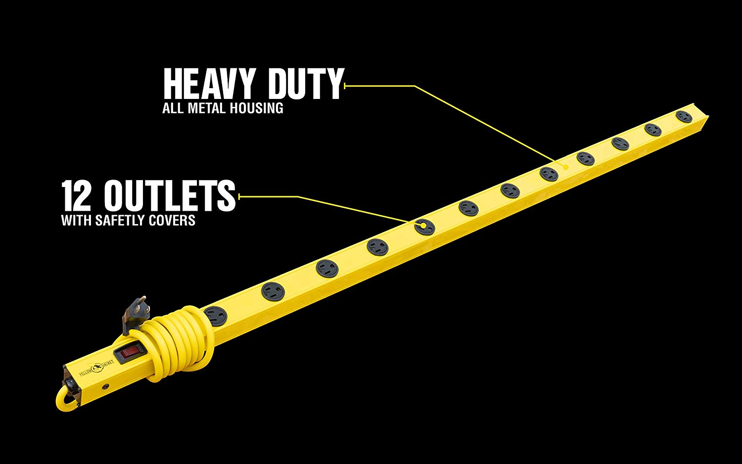 Yellow Jacket 5154 4-Foot Metal Power Strip With 510J Surge Protector and Re-settable Circuit Breaker, Featuring 12 Outlets with 6-Foot Yellow Cord