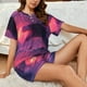thumbnail image 4 of Balery Mystical Dragon Under Moon Conjunto de Pijama para Mujer con Estampado, Dos Piezas de Manga Corta y Shorts, Ropa de Dormir Suave con Cuello Redondo y Bolsillos-Large, 4 of 6
