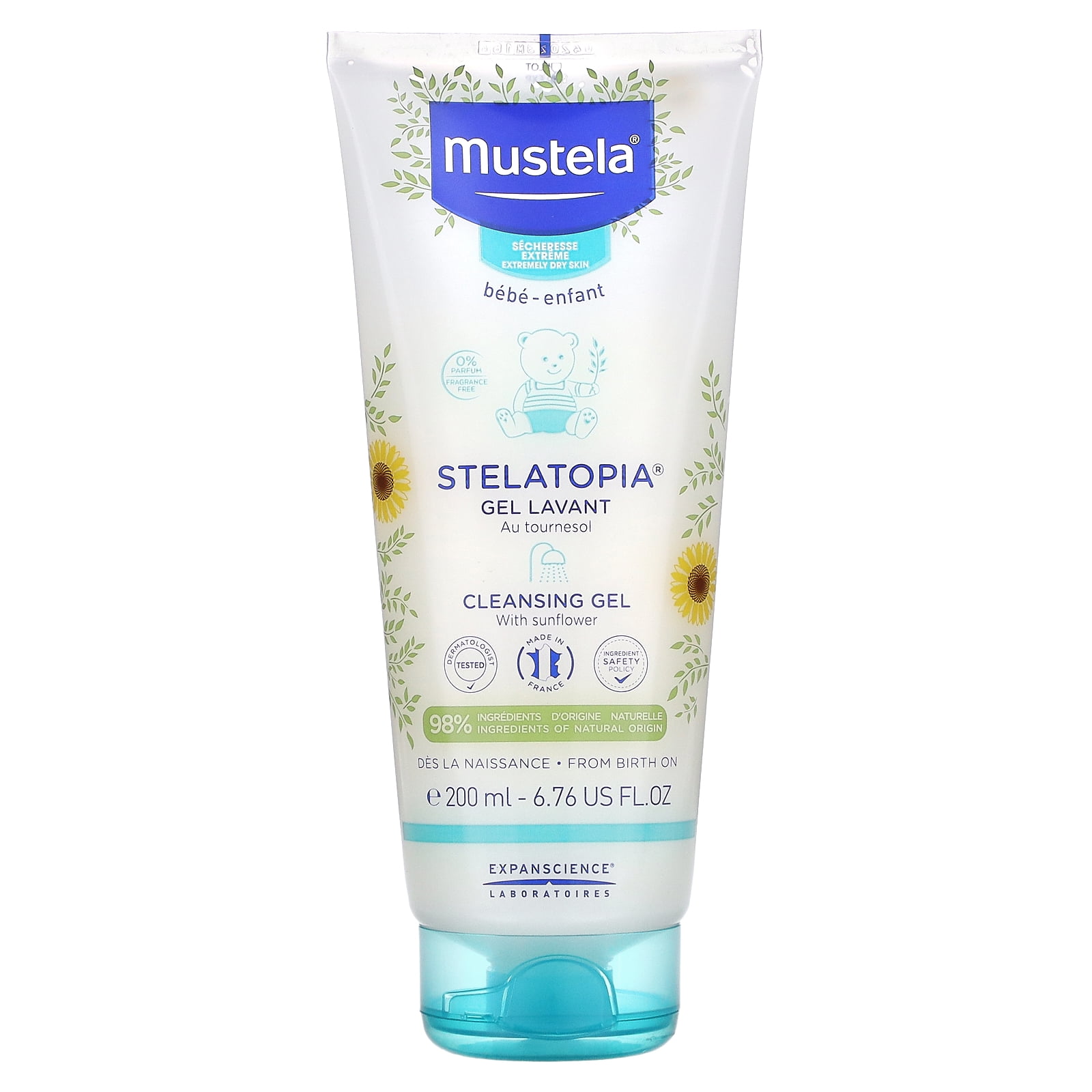 Stelatopia Cleansing Gel with Sunflower, Fragrance Free, 6.76 fl oz (200 ml), Mustela