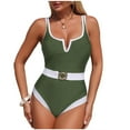 thumbnail image 1 of Women's Tummy Control One Piece Swimsuit, Sexy High Cut Color Block V-Wire Push Up Low Back Full Coverage Bathing Suit,Army Green,M, 1 of 7