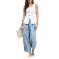 thumbnail image 2 of INSPIRE CHIC Women's Work Pant Wide Leg Belted Business Casual Straight Long Trousers S Blue, 2 of 5