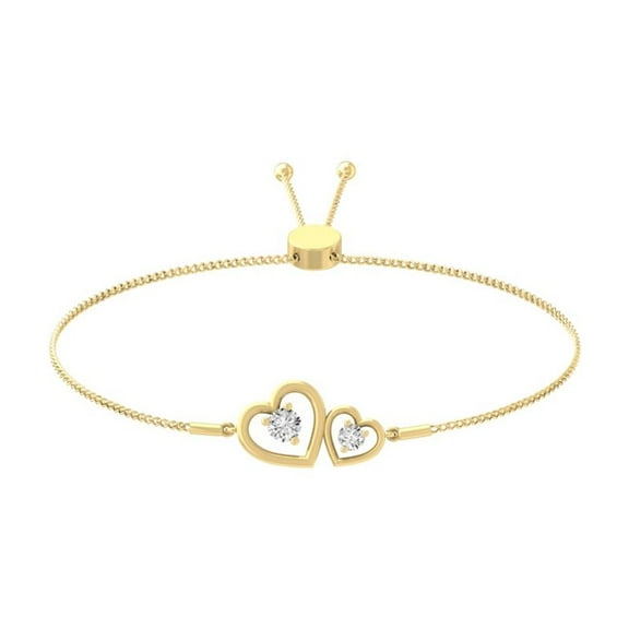 ARAIYA FINE JEWELRY 10K Yellow Gold Round Shape Diamond Two Heart Bolo Bracelet (1/3 Cttw, I-J Color, I2-I3 Clarity) 9 inch