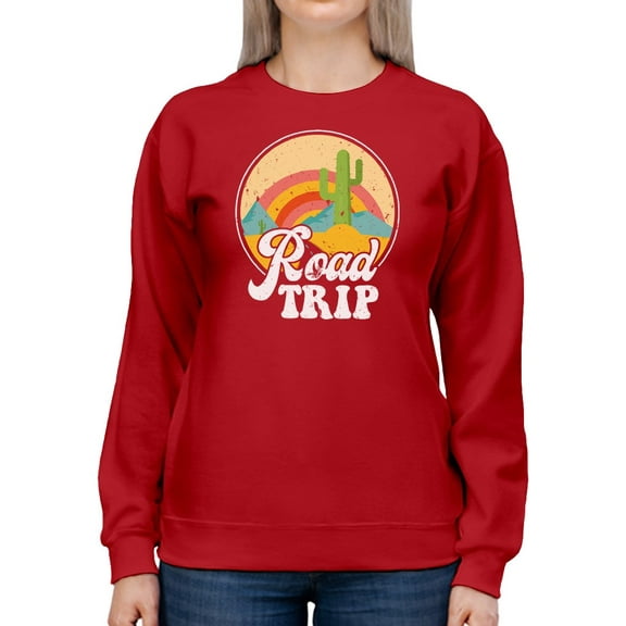 Cactus And Rainbow, Road Trip Women Sweatshirt, Female x-Large