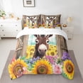 thumbnail image 2 of Homewish Kawaii Brown Donkey Bedding Comforter Set 7pcs, Cartoon Farm Animal King Bedding Sets, Sunflower Floral Print Bed Sheets, Ultra Soft Bedroom Decor, 2 of 7