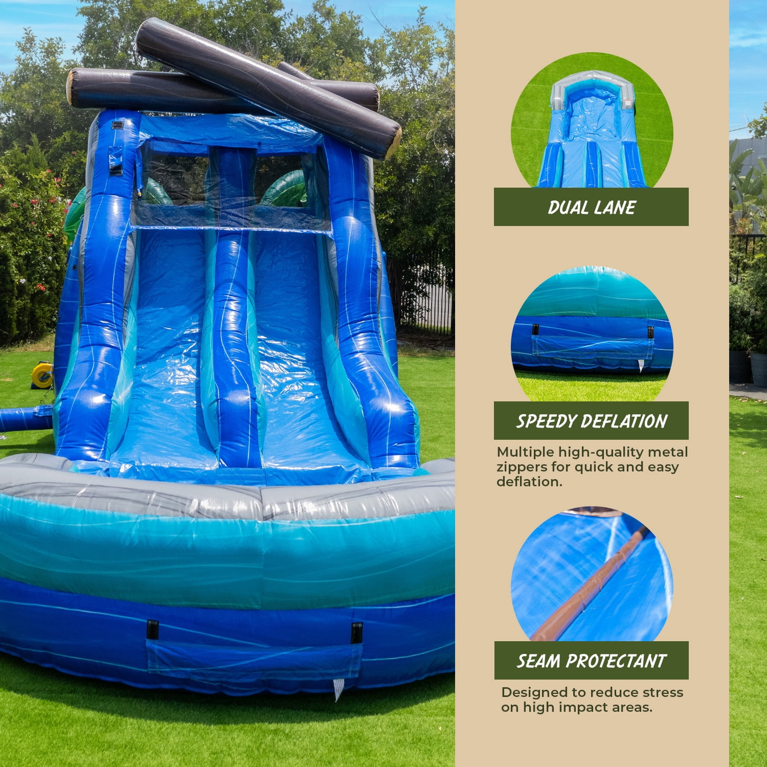 XJUMP Tropical Kids Inflatable Wet/Dry Obstacle Slide & Deep Pool Combo (Blower)