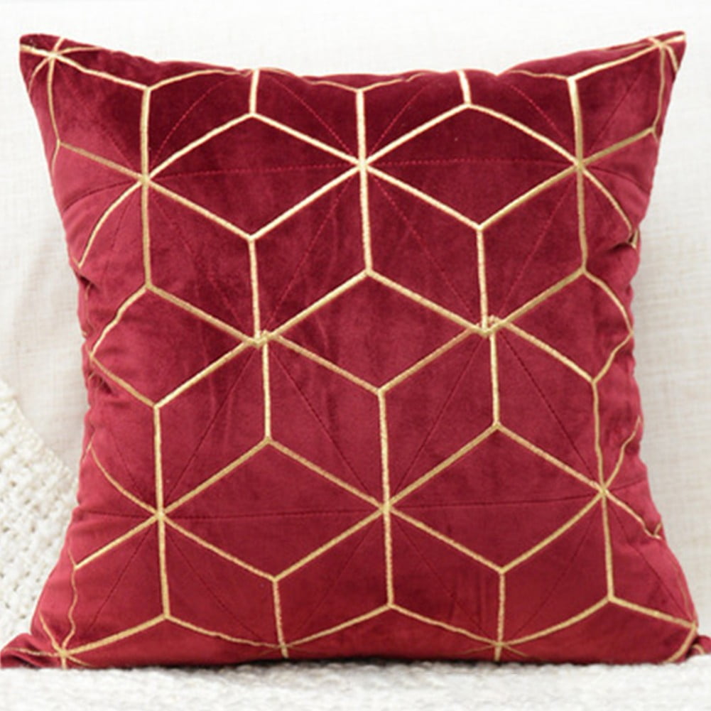 Geometric Velvet Cushion Cover Gold Line Art Pillow Case