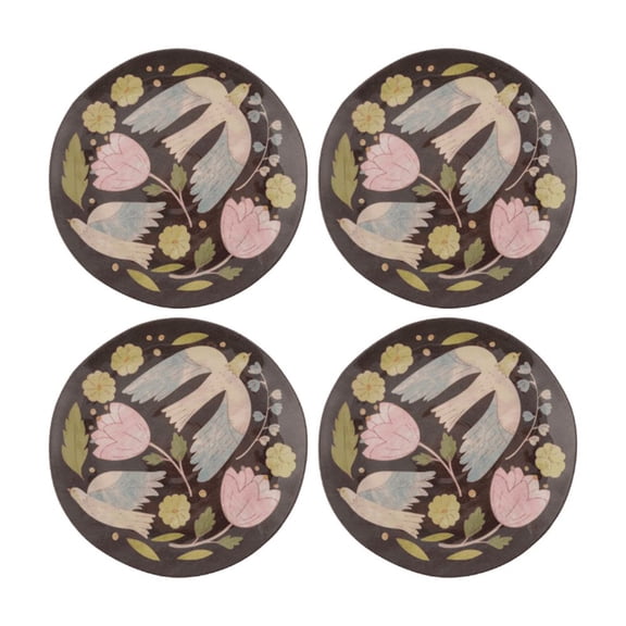 Karma, 8.75 inches Melamine Salad Plates Set of 4, Reusable Dishwasher Safe Plates for Outdoor and Indoor, Folklore Birds