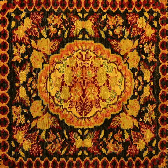 Ahgly Company Machine Washable Indoor Square Medallion Yellow French Area Rugs, 6' Square