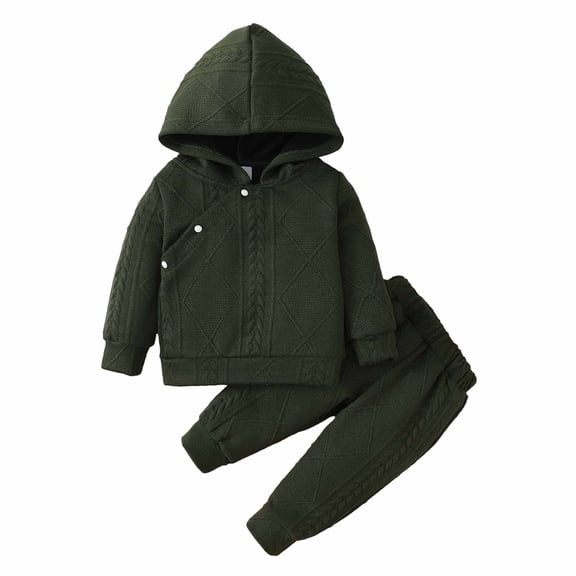 Long Sleeve Sweatshirt & Pant Outfits For Baby Boys Girls Infant Toddler Baby Boys Girls Sweater Set Solid Color Hooded Top Long Sleeve Top Trousers Two Piece Set Green 12-18 Months
