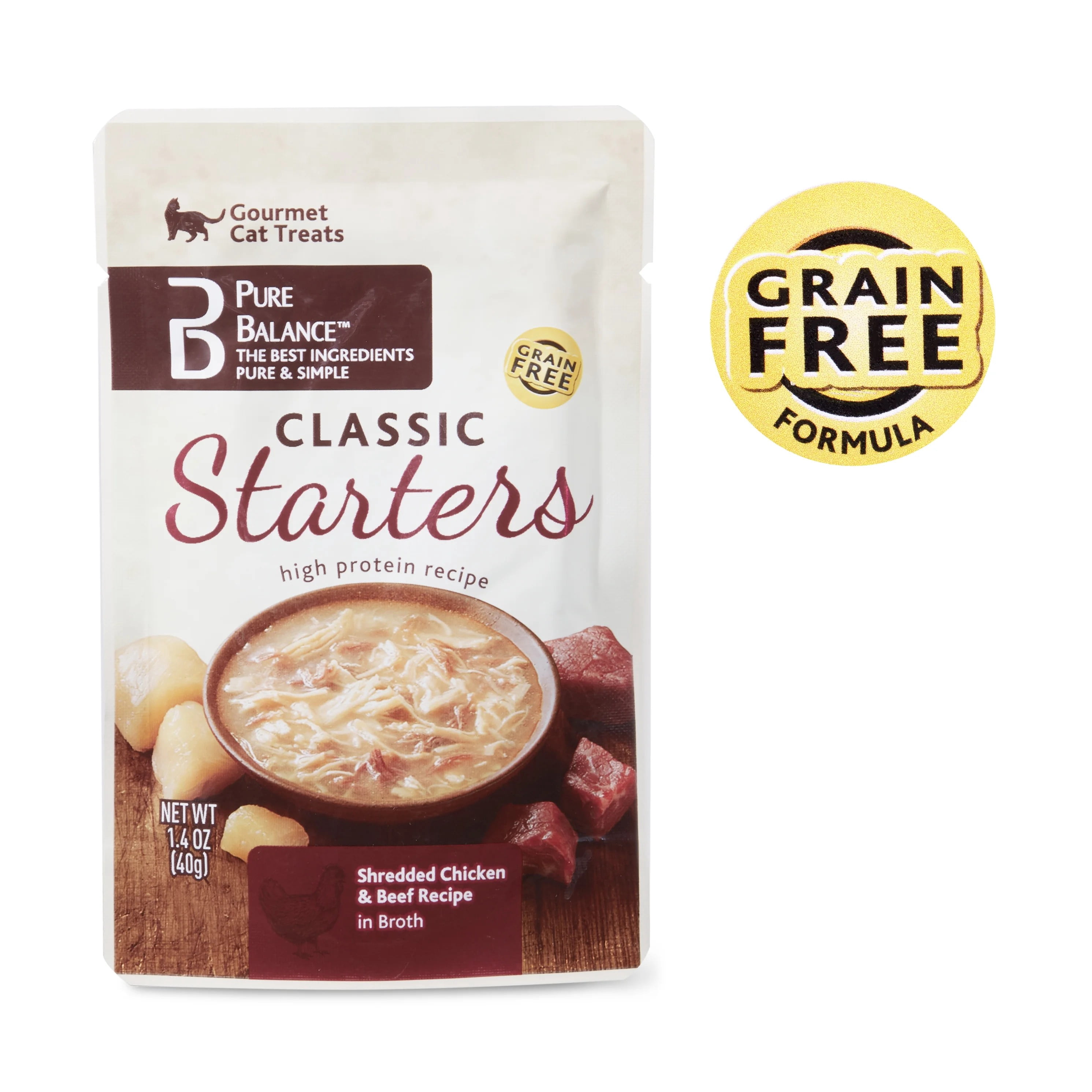 Pure Balance Classic Starters Shredded Chicken & Beef Recipe in Broth Gourmet Cat Treats, 1.4 oz