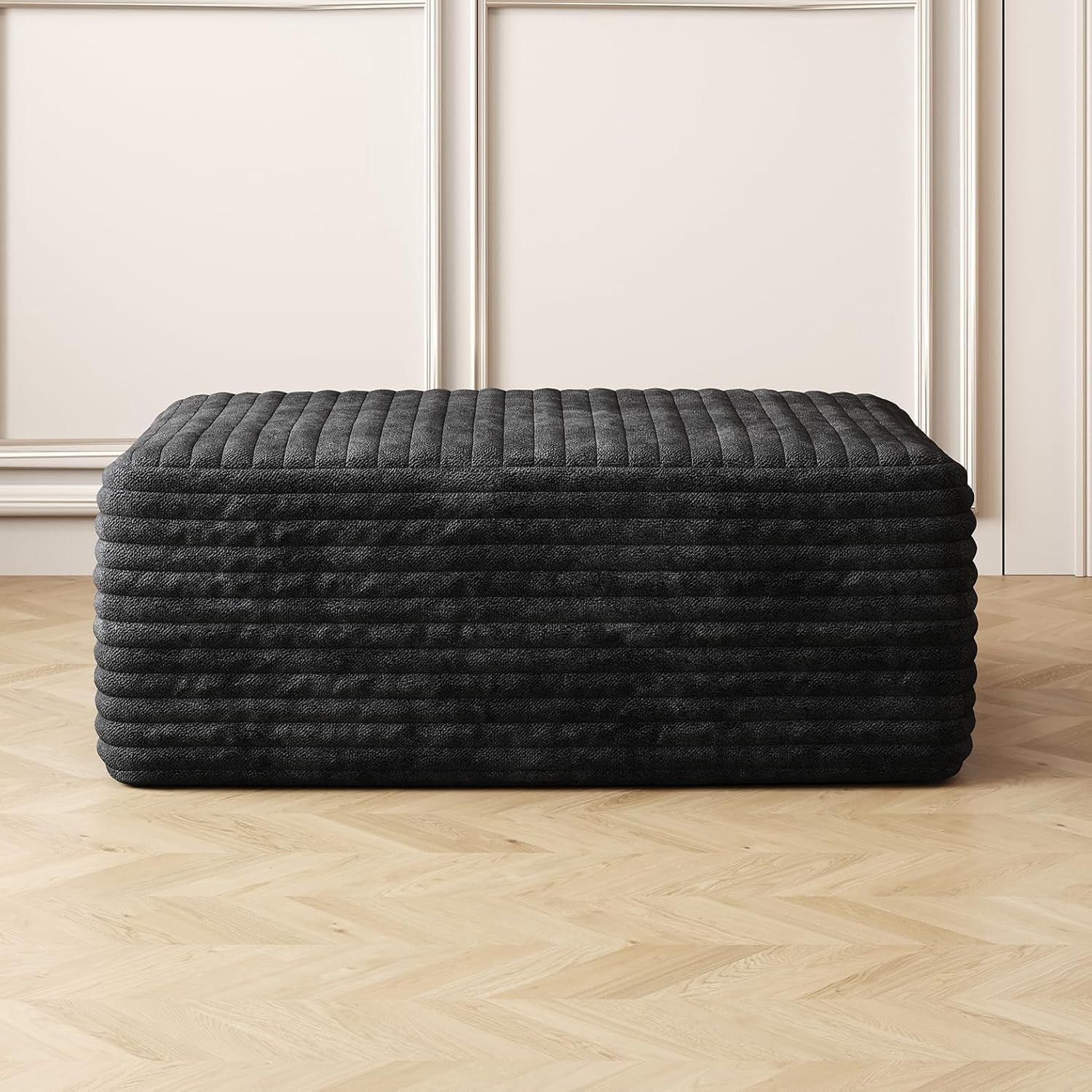 Luckhao 37.4" Plush Corduroy Cloud Ottoman, Modular Seat for Boneless Sectional Sofa, No Assembly Required, Black