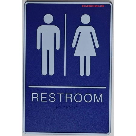 ADA Unisex Bathroom Restroom Sign(Blue,6x9 Comes with Double Sided Tape)- The deep Blue ADA
