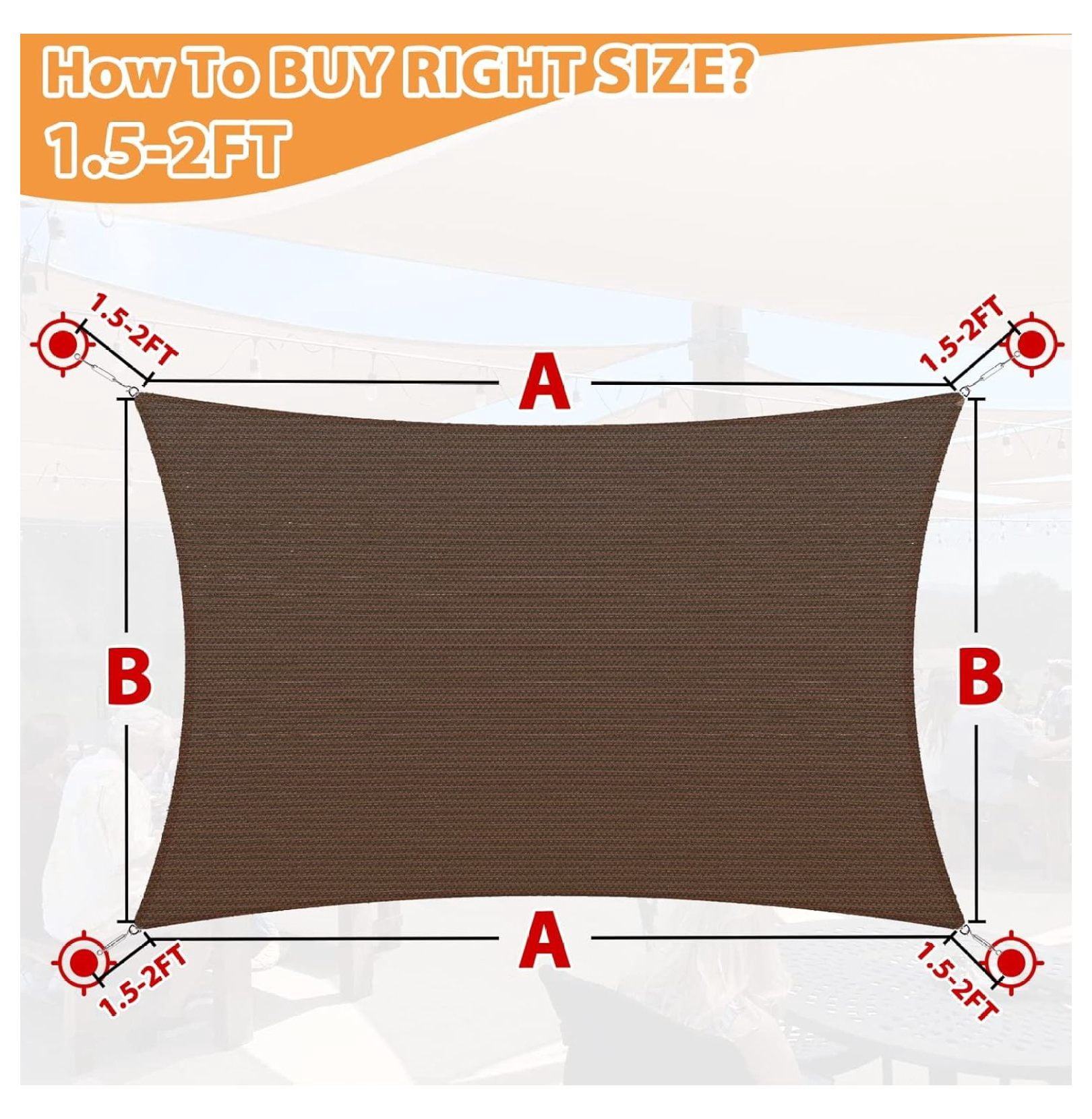 Patio Sun Shade Sail Canopy, 6' x 10' Edge Double-Layer Reinforcement Rectangle Shade Cloth Block Sunshade Fabric - Outdoor Cover Awning Shelter for Pergola Backyard Garden Yard (Brown Color)