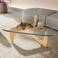 thumbnail image 5 of Raffle Pinker Coffee Table Triangle Tempered Glass Coffee Table End Table with Solid Natural Wood Base for Living Room, 5 of 11