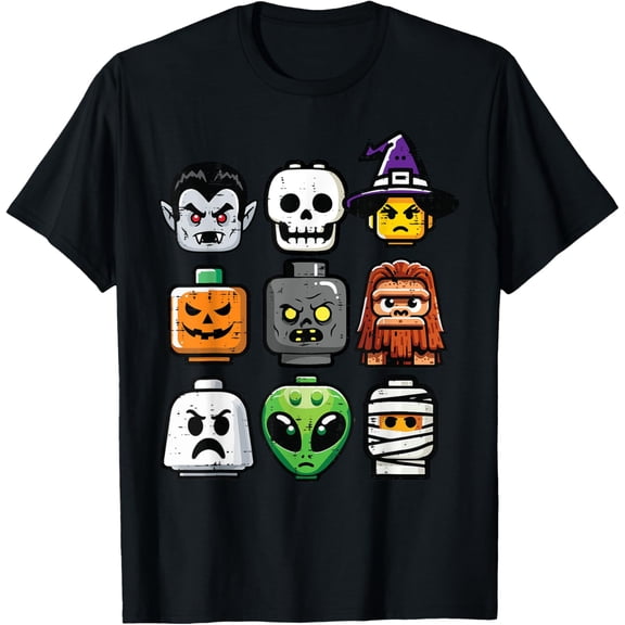 Halloween Brick Pumpkin Ghost Heads Outfit Men T-Shirt BLACK Unisex S-5XL Hot Trending Shirt, Vintage Birthday Gift