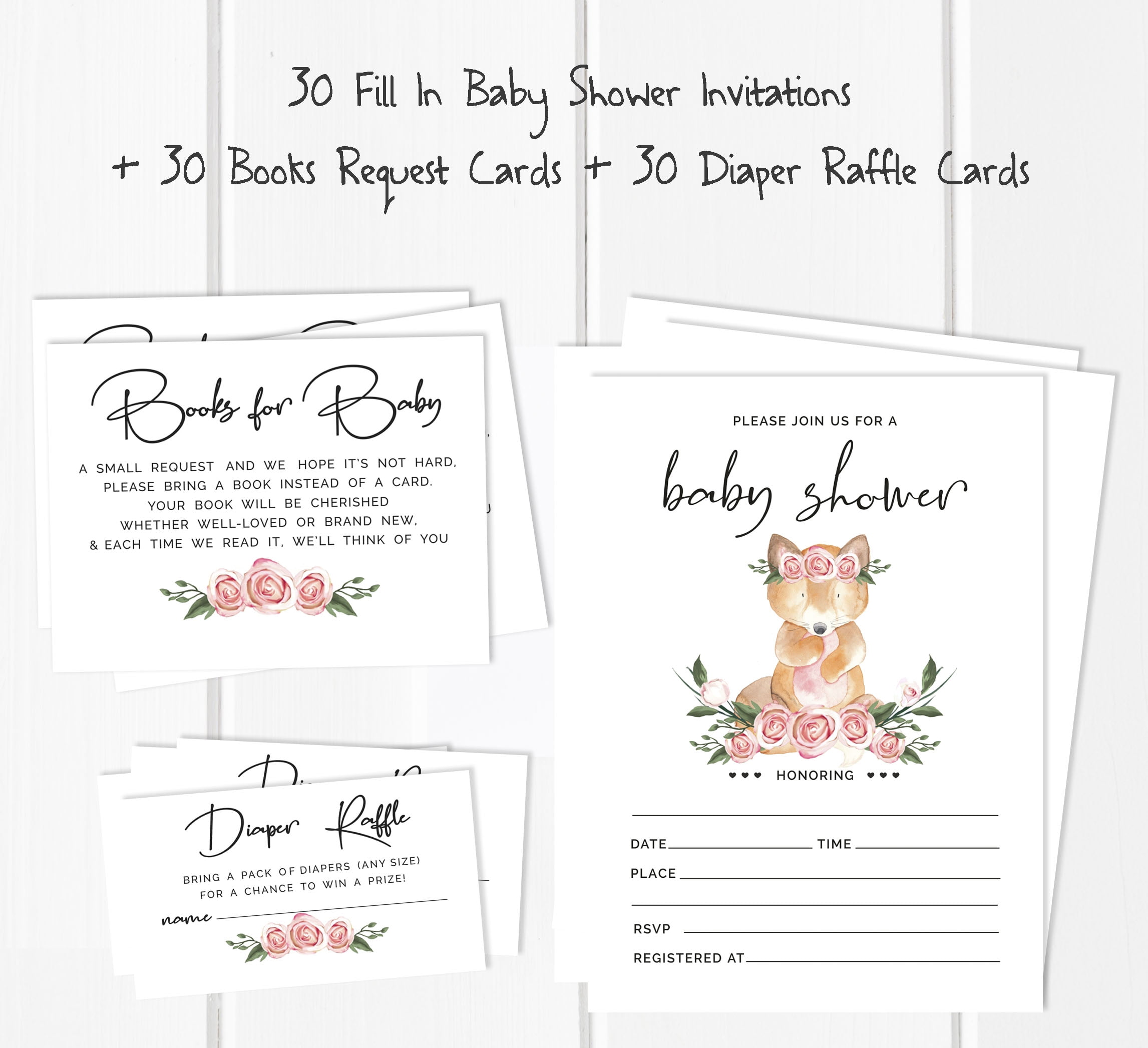 Inkdotpot Set Of 30Fox Jungle Animals Baby Shower Invitations-Diaper Raffle Tickets And Baby Shower Book Request Cards Gender Neutral Invites Its A Boy Its A Girl
