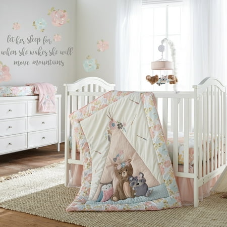 UPC: 0190945068699 | Levtex Baby – Malia Plush Blanket – Embroidered Flowers and Feathers on Pink Plush – Pink Grey and Green – Nursery Accessories – Blanket Size: 30 x 40 in.