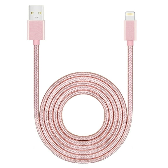 6ft Long MFI Certified Phone Charger Cable - Heavy-Duty Durable Braided Data Sync Lightning to USB Charging Cables Cords for iPhones - Pink