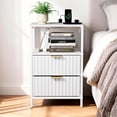 thumbnail image 4 of Ktaxon Nightstand with Charging Station End Table with 2 Fabric Drawers Bedside Table Furniture for Bedroom, Living Room,Fluted White Wave Design, 4 of 10