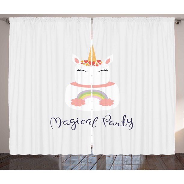 Unicorn Curtains 2 Panels Set Unicorn Cake Magical Party Cursive Handwriting Charming Cartoon Figure Window Drapes For Living Room Bedroom 108 W X 63 L Blush And Multicolor By Ambesonne Walmart Com Walmart Com