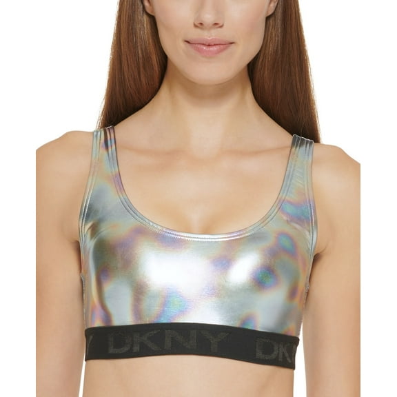 DKNY BLACK MULTI Logo Bikini Swim Top, US Small