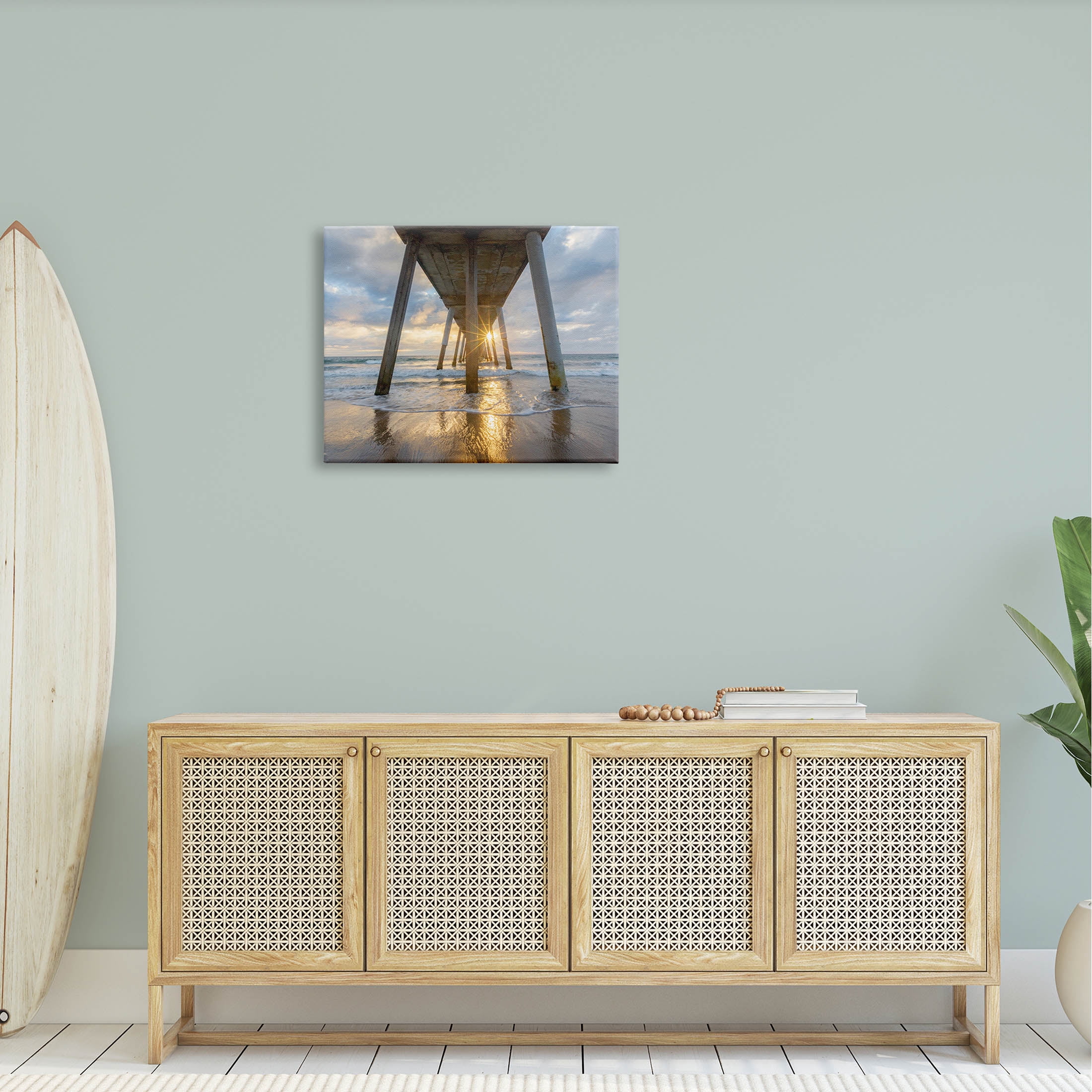 Looming Pier Beach Waves Coastal Photograph Gallery Wrapped Canvas Print Wall Art
