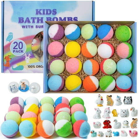 Bath Bombs for Kids, 20 Pcs Handmade Natural & Organic Bath Bombs with Surprise Toy inside- PickMora