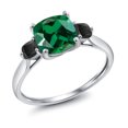 thumbnail image 3 of Gem Stone King 10K White Gold Green Nano Emerald and Black Onyx 3 Stone Engagement Ring for Women (0.91 Cttw, Cushion 7MM, Gemstone May Birthstone, Size 6.5), 3 of 6
