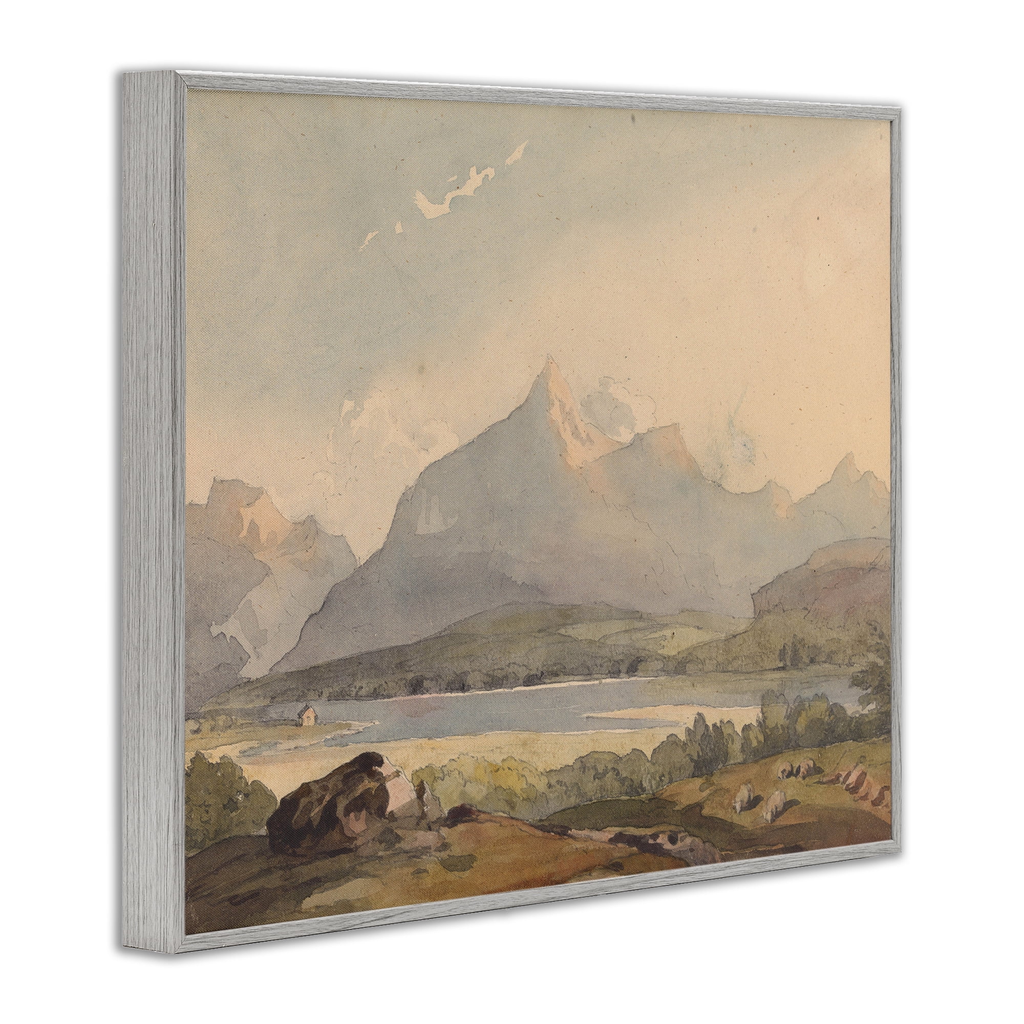 Peaceful Hazy Mountains Gray Framed Giclee Art, design by Lettered and Lined