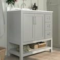 thumbnail image 3 of Emma + Oliver 36 Inch Bathroom Vanity, Single Sink Cabinet with 2 Soft Close Doors, Open Shelf and 3 Drawers, Carrara Marble Finish Countertop, Gray, 3 of 12
