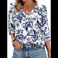 thumbnail image 3 of Blusas de 3/4 con Botones y Cuello en V para Mujer, Ropa Informal de Verano para Vacaciones de Playa, Ropa de Otoño 2025 Estampado Verde XXL, 3 of 7
