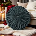 thumbnail image 3 of 2 Pcs Decorative Round Pleated Throw Pillows, Classy Accent Pumpkin Throw Pillows with Center Button, Vintage Velvet Floor Pillows for Sofa Couch Vanity Chair Bed,Dark Green 15In, 3 of 9