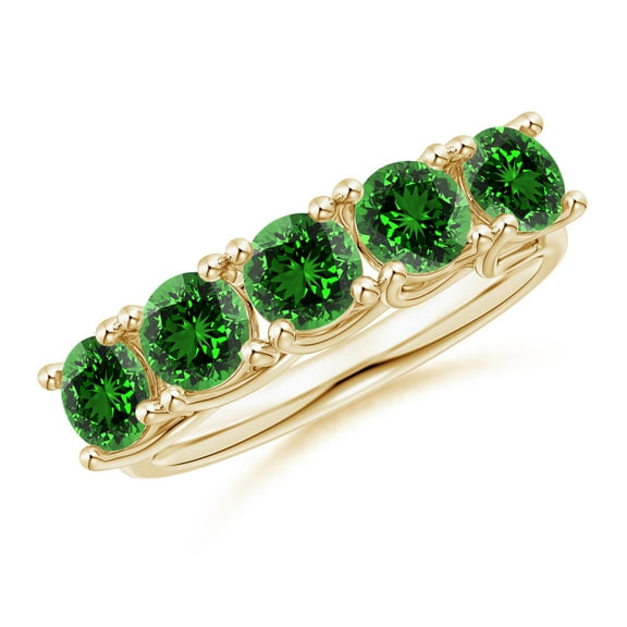 ANGARA Lab Grown 1.75 Ct Half Eternity Five Stone Emerald Wedding Band for Women in 14K Yellow Gold (Size-4.5mm) | May Birthstone, Anniversary, Jewelry Gift for Women | Lab-Grown Emerald Ring