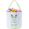 Easter Bunny Basket Egg Bags for Kids,Canvas Cotton Personalized Candy Egg Basket Rabbit Print Buckets with Fluffy Tail Gifts Bags for Easter