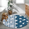 thumbnail image 3 of Japanese Rabbits Round Area Rug 4Ft Washable Circle Rugs for Bedroom Dining Room, Vintage Navy Blue Farmhouse Checkered Non-Slip Carpet Floor Mats Indoor Outdoor Carpet Runner Aesthetic Home Decor, 3 of 8