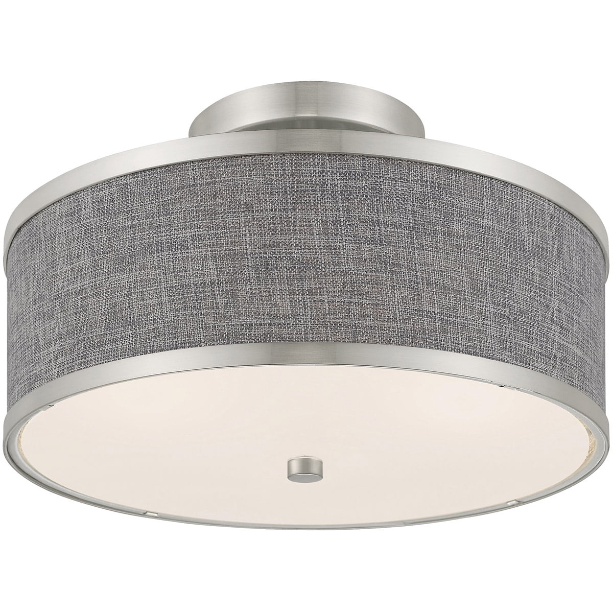 2 Light Brushed Nickel Ceiling Light fixture with Hand Crafted Gray Fabric Hardback Shade