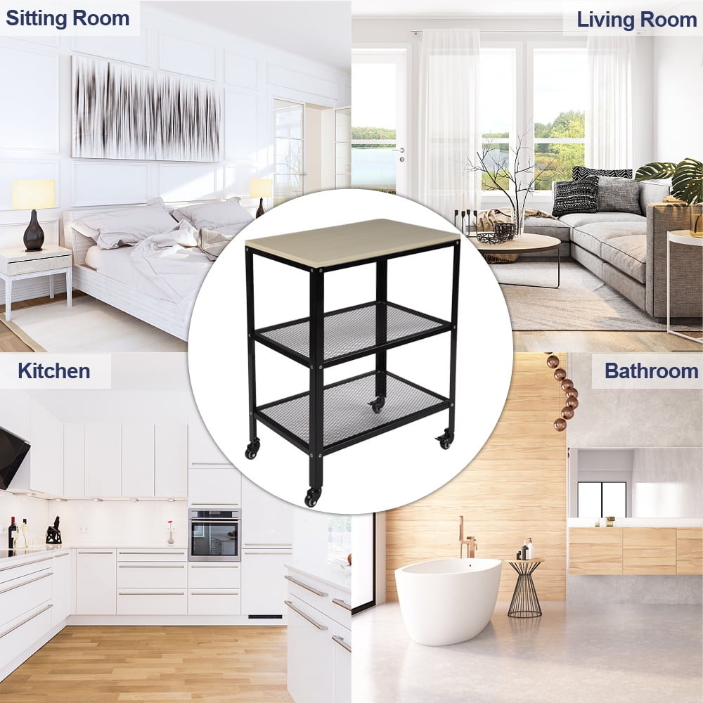 Kepooman 3-Tier Kitchen Microwaves Cart on Wheels with Storage Shelf and Cabinet for Living Room, White Kepooman 3-Tier Kitchen Microwaves Cart on Wheels with Storage Shelf and Cabinet for Living Room, White