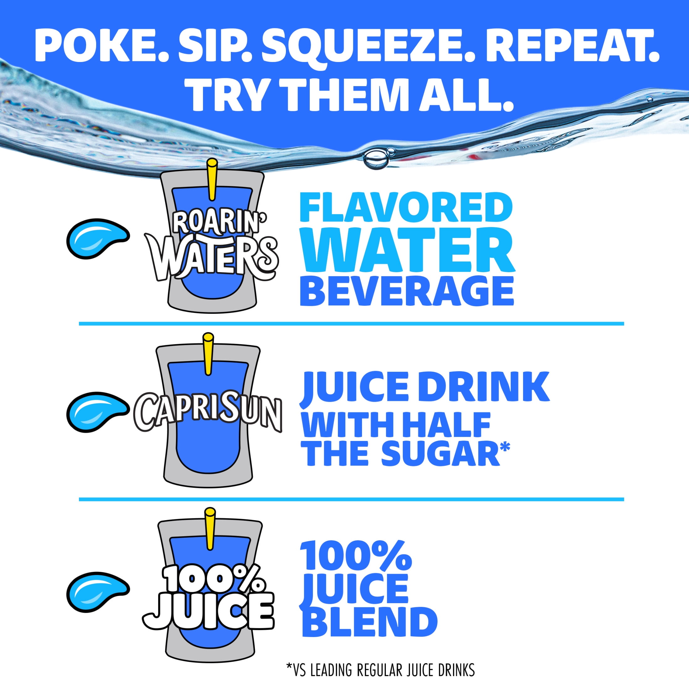 (4 pack) Capri Sun Roarin' Waters Tropical Punch Flavored with other natural flavor Water Beverage, 40 ct Pack, 4 Boxes of 10 Drink Pouches