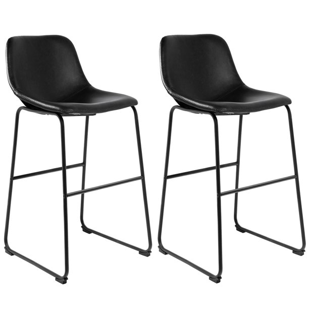 30" Upholstered Bar Stools with Backs, Black, Set of 2