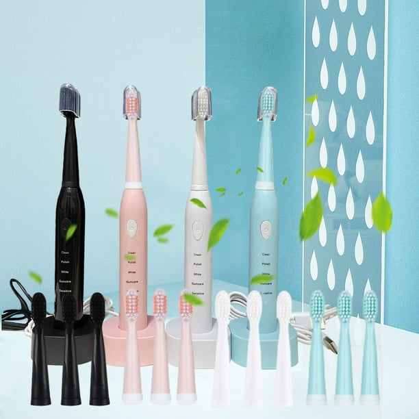 Cepillo de dientes eléctrico con 4 cabezales de cepillo • 5 modos • USB recargable • IPX7 impermeable • Batería de 60 días • Limpieza, blanqueamiento y modos sensibles