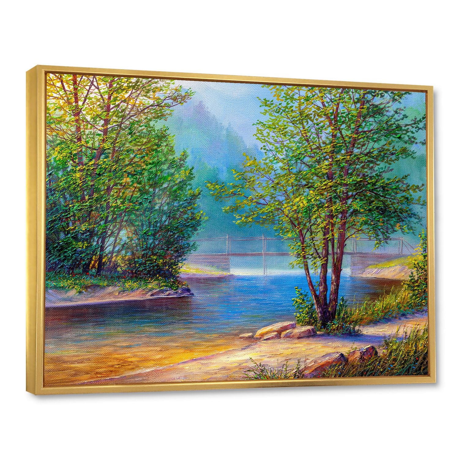 Designart Arbres verts au bord de la rivière ART MURAL À CADRE FLOTTÉ