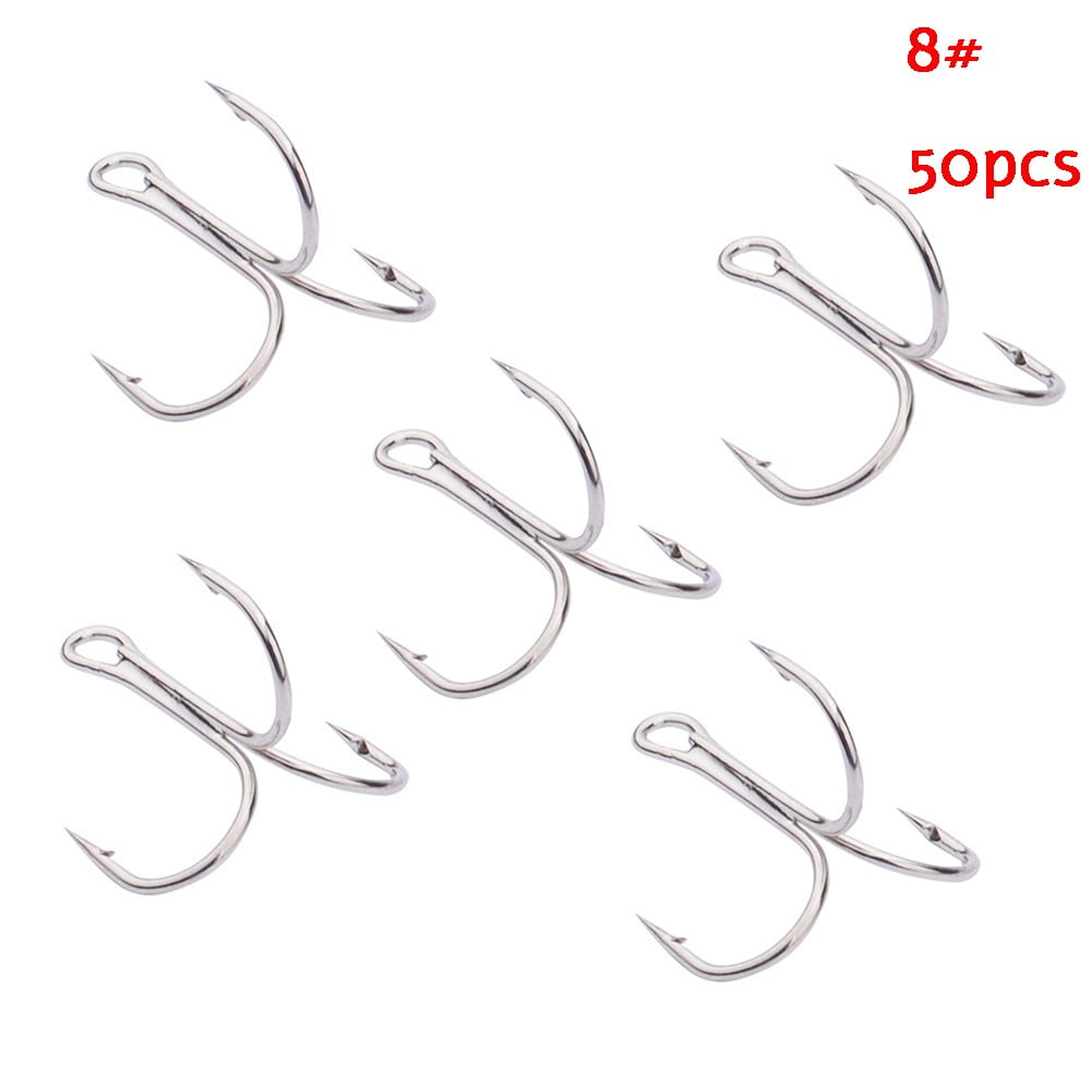 50pcs/Pack Stainless Steel Fishing Treble Hook Black Sharp Triple Hooks * 
