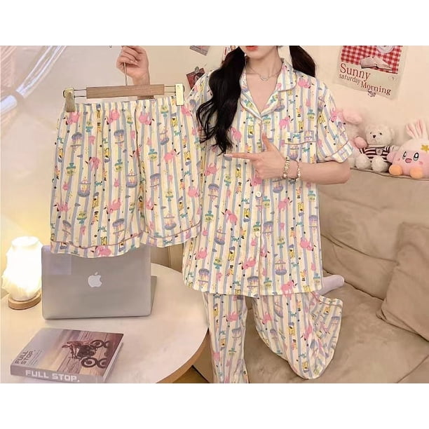 Pijama de manga larga de algodón de nubes para mujer, cárdigan de primavera simple y dulce
