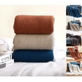 thumbnail image 3 of Fennco Styles Textured Knit Solid Fringe Throw Blanket 50" W x 60" L - Navy Blue Waffle Pattern Light Weight Blanket for Sofa, Couch, Living Room and Bedroom Décor, 3 of 4