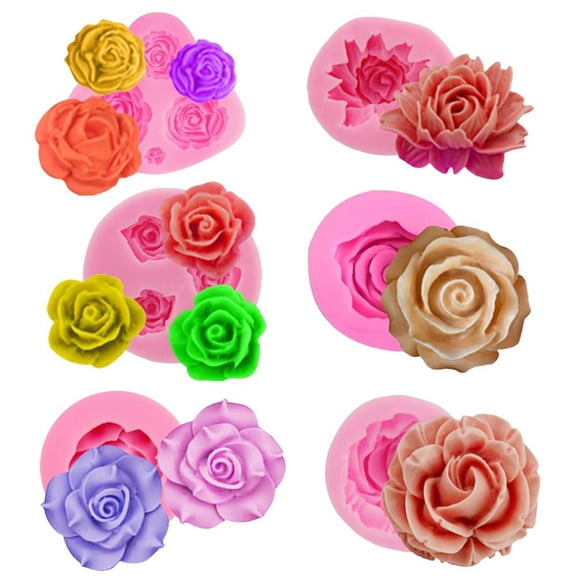 6 PCS Flower Silicone Molds, Pink Fondant Candy Making Molds for Cupcake Dessert Chocolate Cookie Decor, Cake Decorations