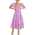 thumbnail image 1 of Vestido PRETTYGARDEN de manga abullonada, escote cuadrado, largo midi, color lila claro, talla L, 1 of 8