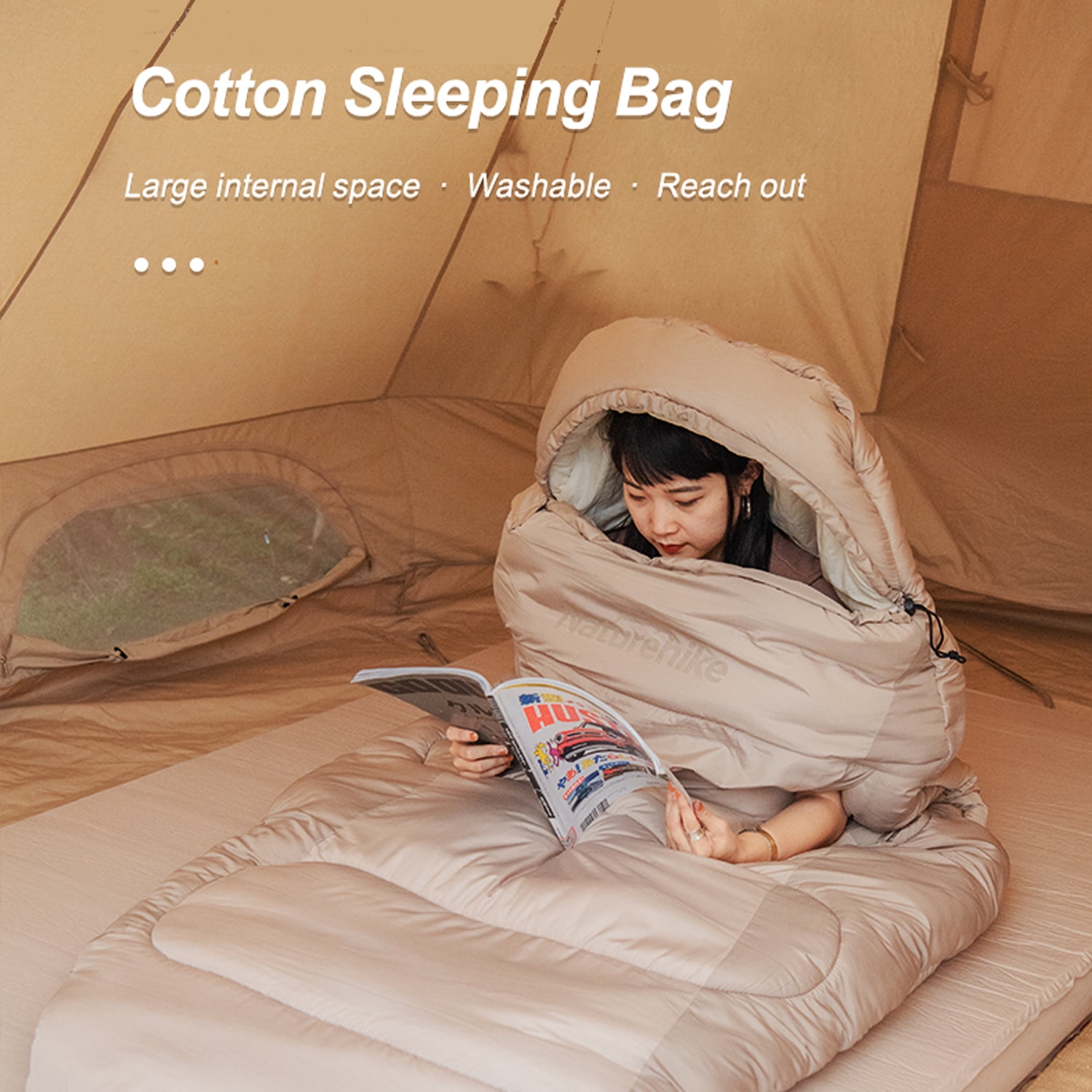 Naturehike, Cotton Sleeping Bag with Arm Holes,  Oversize Sleeping Bag for Adults with Hood, Extra Wide Wearable Cotton Sleeping Bag, Skin-friendly, Machine Washable, For Home/Office/Travel/Camping