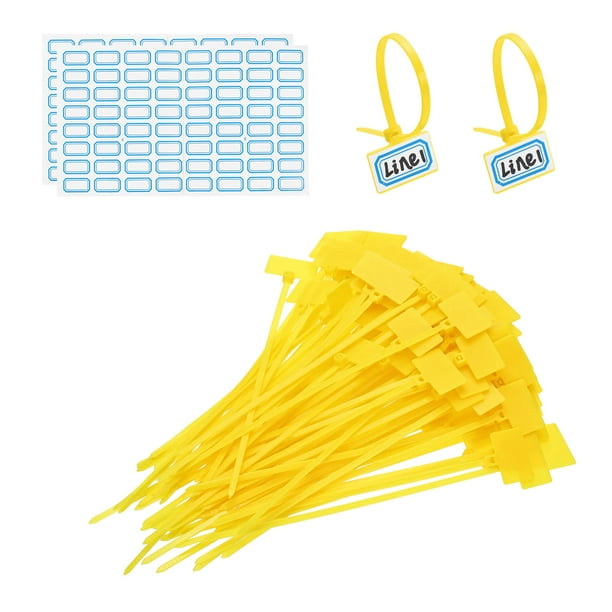 Bridas de 6 pulgadas, 100 piezas, etiquetas de nylon para marcar, correas de plástico de auto bloqueo, escribir con etiquetas de papel para organización de cables, amarillo