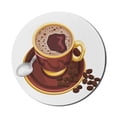 thumbnail image 1 of Coffee Mouse Pad for Computers, Graphic Image of a Foamy Cappuccino with a Spoon and Some Beans, Round Non-Slip Thick Rubber Modern Gaming Mousepad, 8" Round, Redbrown Mustard, by Ambesonne, 1 of 2